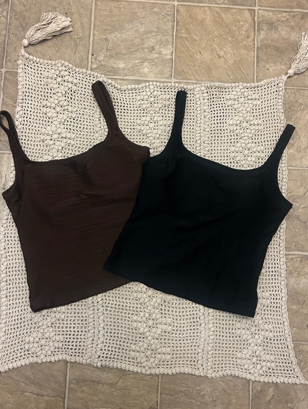 Gottex 2 Tankini Top Bundle 14 Black Brown Plisse Padded Swim NWOT Nordstrom